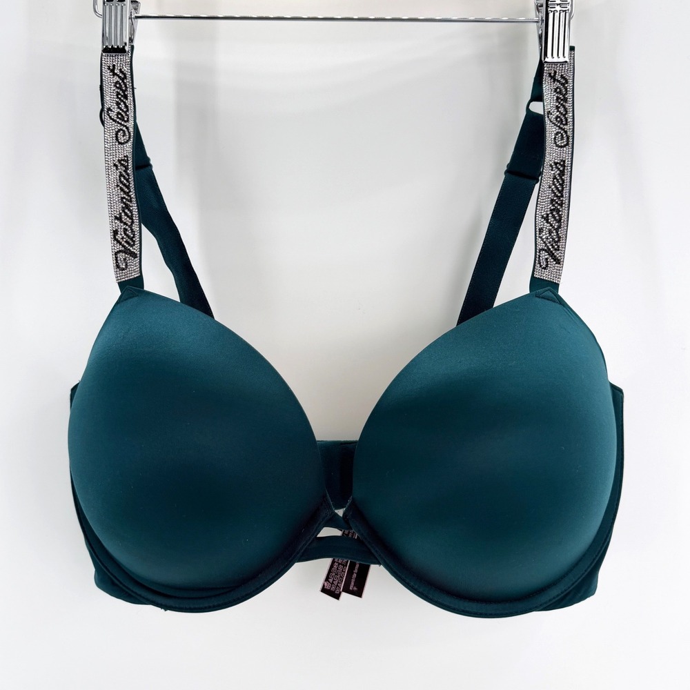 Victoria's Secret Very Sexy Shine Strap 36DDD Push-Up Emerald Green Rhinestone